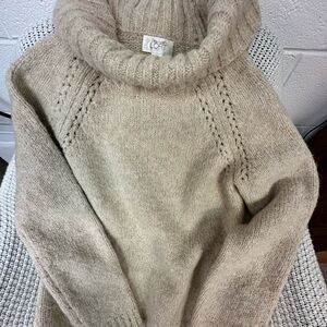 LOFT Cream Cable-Detail Turtleneck Sweater